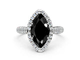 White gold Fancy Black Marquise Cut Halo Diamond Ring with Pavé Band_12