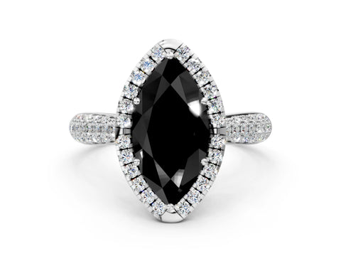 White gold Fancy Black Marquise Cut Halo Diamond Ring with Pavé Band_12