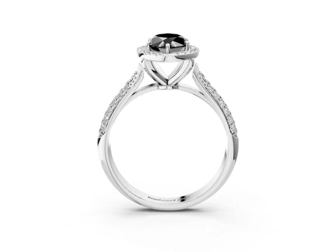 White gold Fancy Black Marquise Cut Halo Diamond Ring with Pavé Band_15