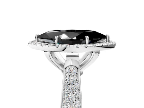 White gold Fancy Black Marquise Cut Halo Diamond Ring with Pavé Band_17