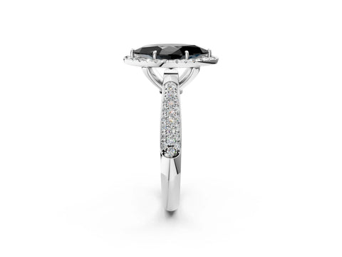 White gold Fancy Black Marquise Cut Halo Diamond Ring with Pavé Band_2