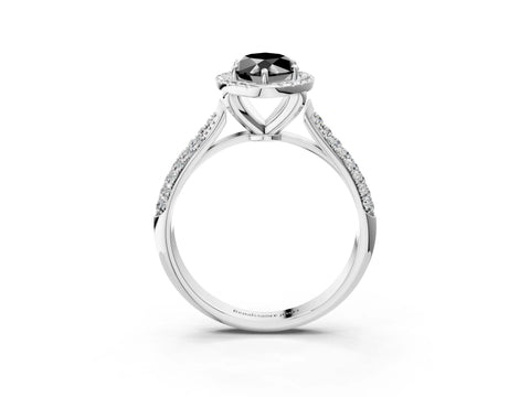White gold Fancy Black Marquise Cut Halo Diamond Ring with Pavé Band_3