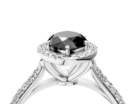 White gold Fancy Black Marquise Cut Halo Diamond Ring with Pavé Band_4