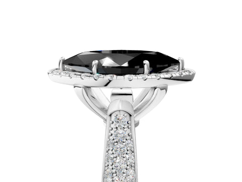 White gold Fancy Black Marquise Cut Halo Diamond Ring with Pavé Band_5