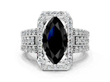 White gold Fancy Black Marquise Cut Halo Diamond Ring with Round  Split Shank and Prong Setting_48