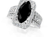 White gold Fancy Black Marquise Cut Halo Diamond Ring with Round  Split Shank and Prong Setting_49