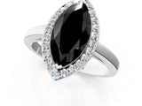 White gold Fancy Black Marquise Cut Halo Diamond Ring with Solitaire Band and Prong Setting_1