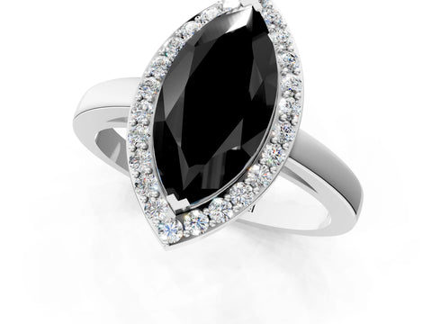 White gold Fancy Black Marquise Cut Halo Diamond Ring with Solitaire Band and Prong Setting_1