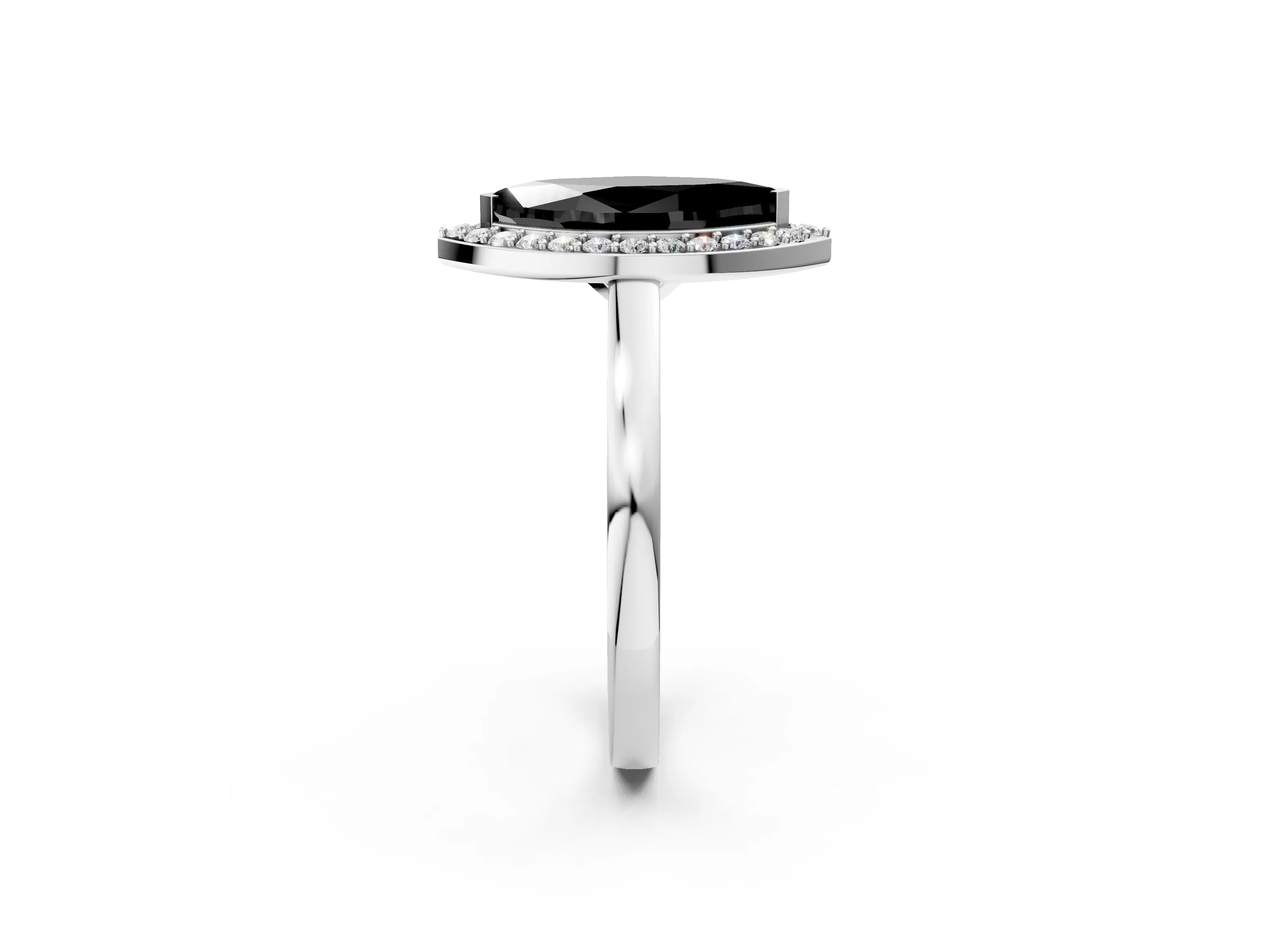 White gold Fancy Black Marquise Cut Halo Diamond Ring with Solitaire Band and Prong Setting_2