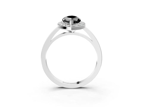 White gold Fancy Black Marquise Cut Halo Diamond Ring with Solitaire Band and Prong Setting_3