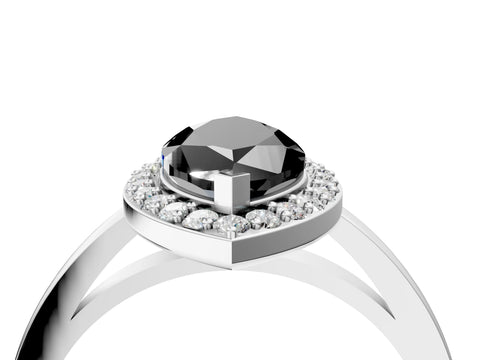 White gold Fancy Black Marquise Cut Halo Diamond Ring with Solitaire Band and Prong Setting_4
