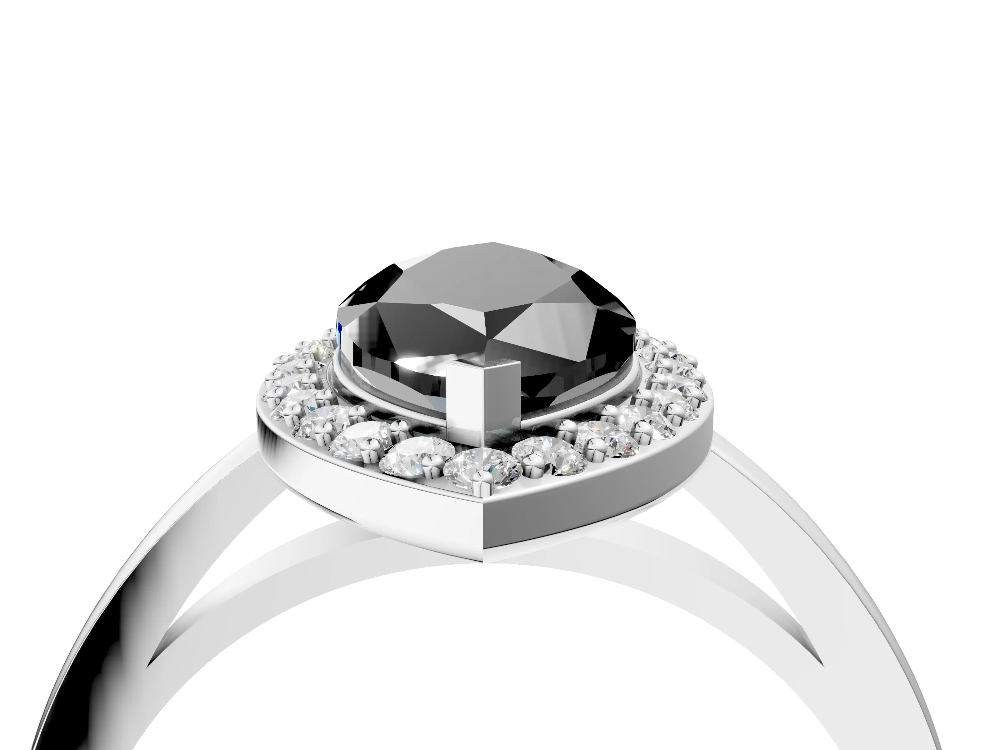 White gold Fancy Black Marquise Cut Halo Diamond Ring with Solitaire Band and Prong Setting_4