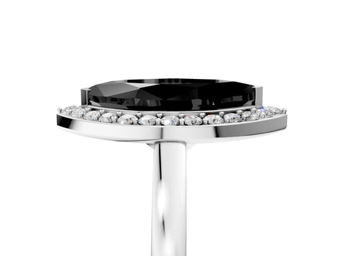 White gold Fancy Black Marquise Cut Halo Diamond Ring with Solitaire Band and Prong Setting_5