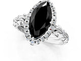 White gold Fancy Black Marquise Cut Halo Diamond Solitaire with Filigree Band and Four-Prong Setting_1