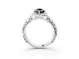 White gold Fancy Black Marquise Cut Halo Diamond Solitaire with Filigree Band and Four-Prong Setting_3