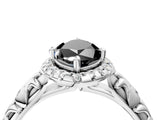 White gold Fancy Black Marquise Cut Halo Diamond Solitaire with Filigree Band and Four-Prong Setting_4