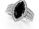 White gold Fancy Black Marquise Cut Halo Diamond Split Shank Ring with Prong Setting_1