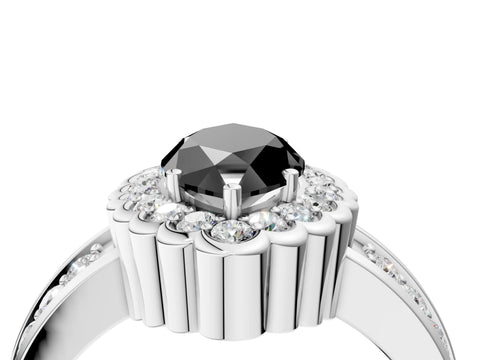White gold Fancy Black Marquise Cut Halo Diamond Split Shank Ring with Scalloped Prong Setting_16