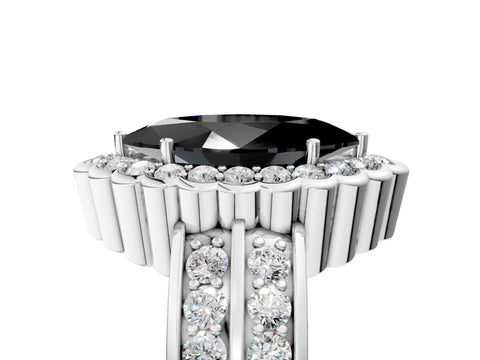 White gold Fancy Black Marquise Cut Halo Diamond Split Shank Ring with Scalloped Prong Setting_17
