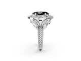 White gold Fancy Black Marquise Cut Halo Milgrain Diamond Engagement Ring with Leaf Band and Four-Prong Setting_2