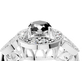 White gold Fancy Black Marquise Cut Halo Milgrain Diamond Engagement Ring with Leaf Band and Four-Prong Setting_4