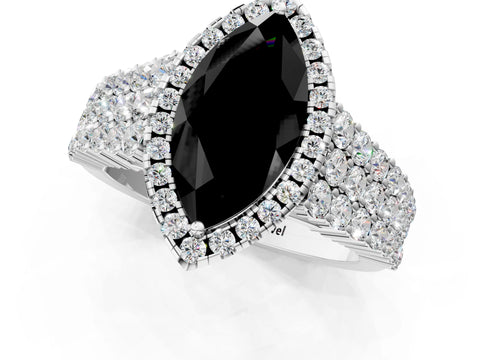 White gold Fancy Black Marquise Cut Halo Pavé Diamond Engagement Ring with Split Shank and Four-Prong Setting_4