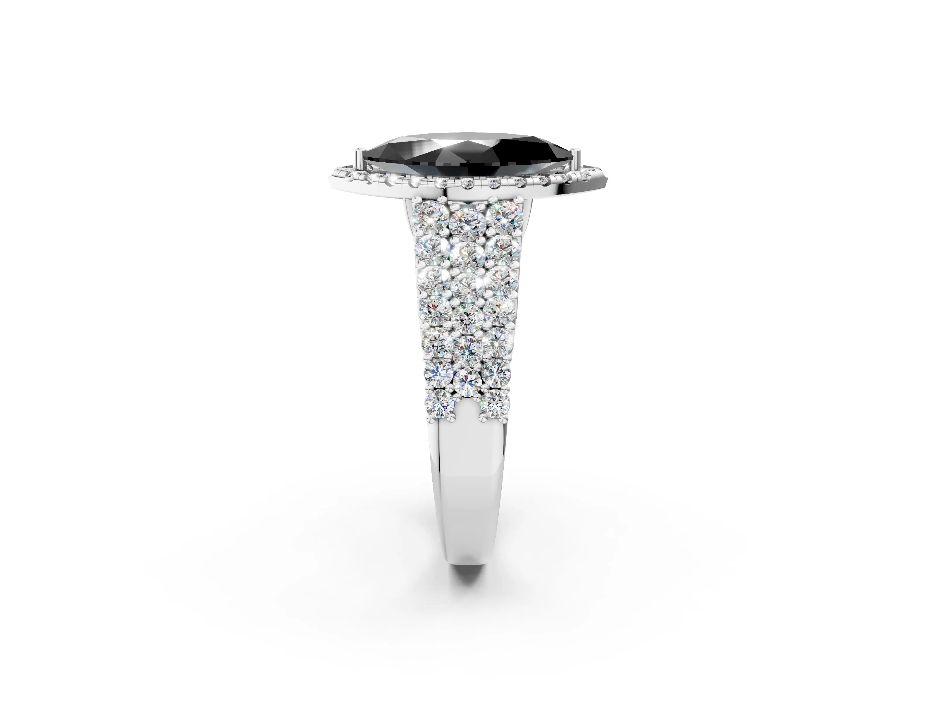 White gold Fancy Black Marquise Cut Halo Pavé Diamond Engagement Ring with Split Shank and Four-Prong Setting_5