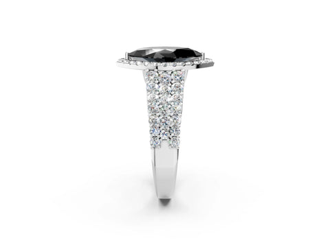 White gold Fancy Black Marquise Cut Halo Pavé Diamond Engagement Ring with Split Shank and Four-Prong Setting_5