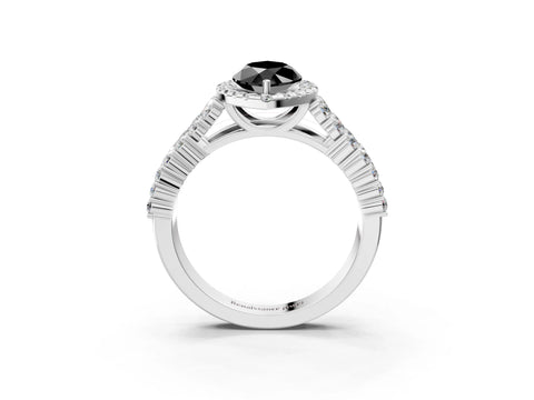 White gold Fancy Black Marquise Cut Halo Pavé Diamond Engagement Ring with Split Shank and Four-Prong Setting_6