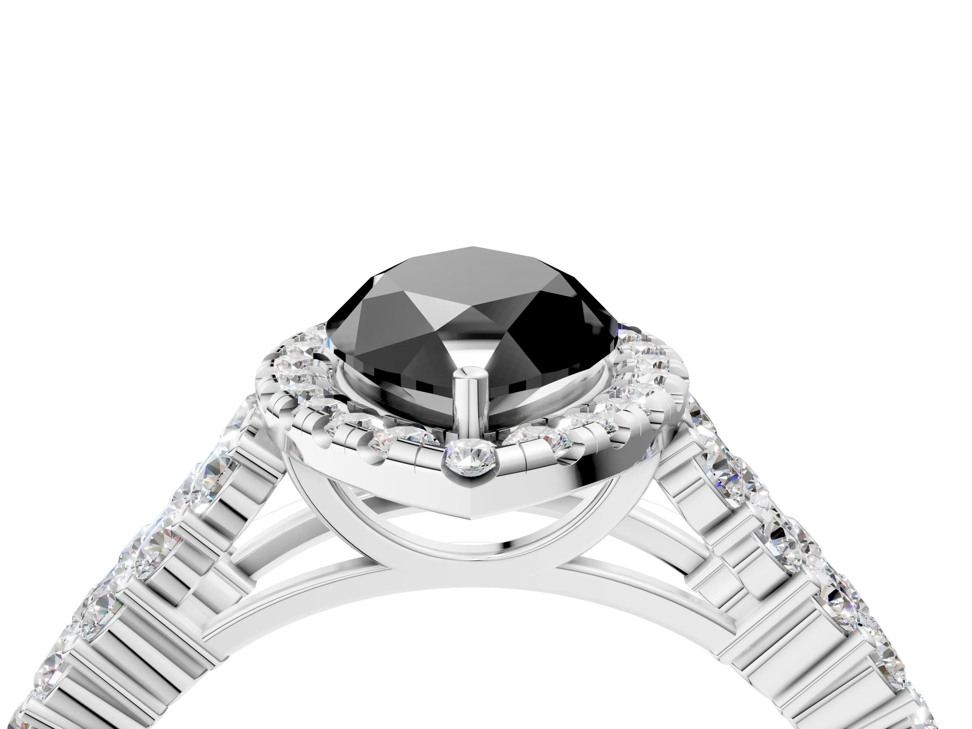 White gold Fancy Black Marquise Cut Halo Pavé Diamond Engagement Ring with Split Shank and Four-Prong Setting_7