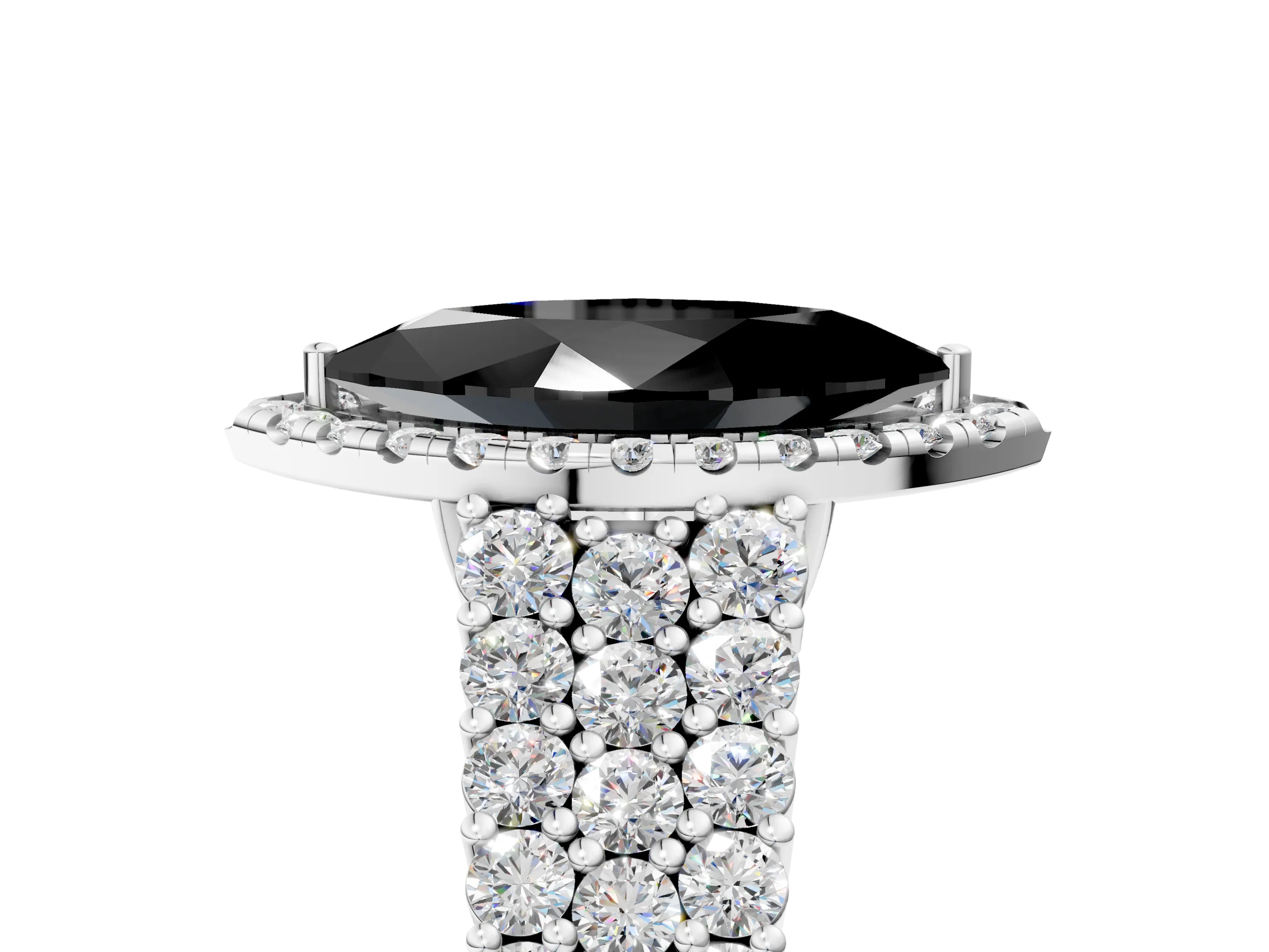 White gold Fancy Black Marquise Cut Halo Pavé Diamond Engagement Ring with Split Shank and Four-Prong Setting_8