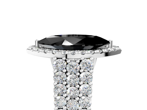 White gold Fancy Black Marquise Cut Halo Pavé Diamond Engagement Ring with Split Shank and Four-Prong Setting_8