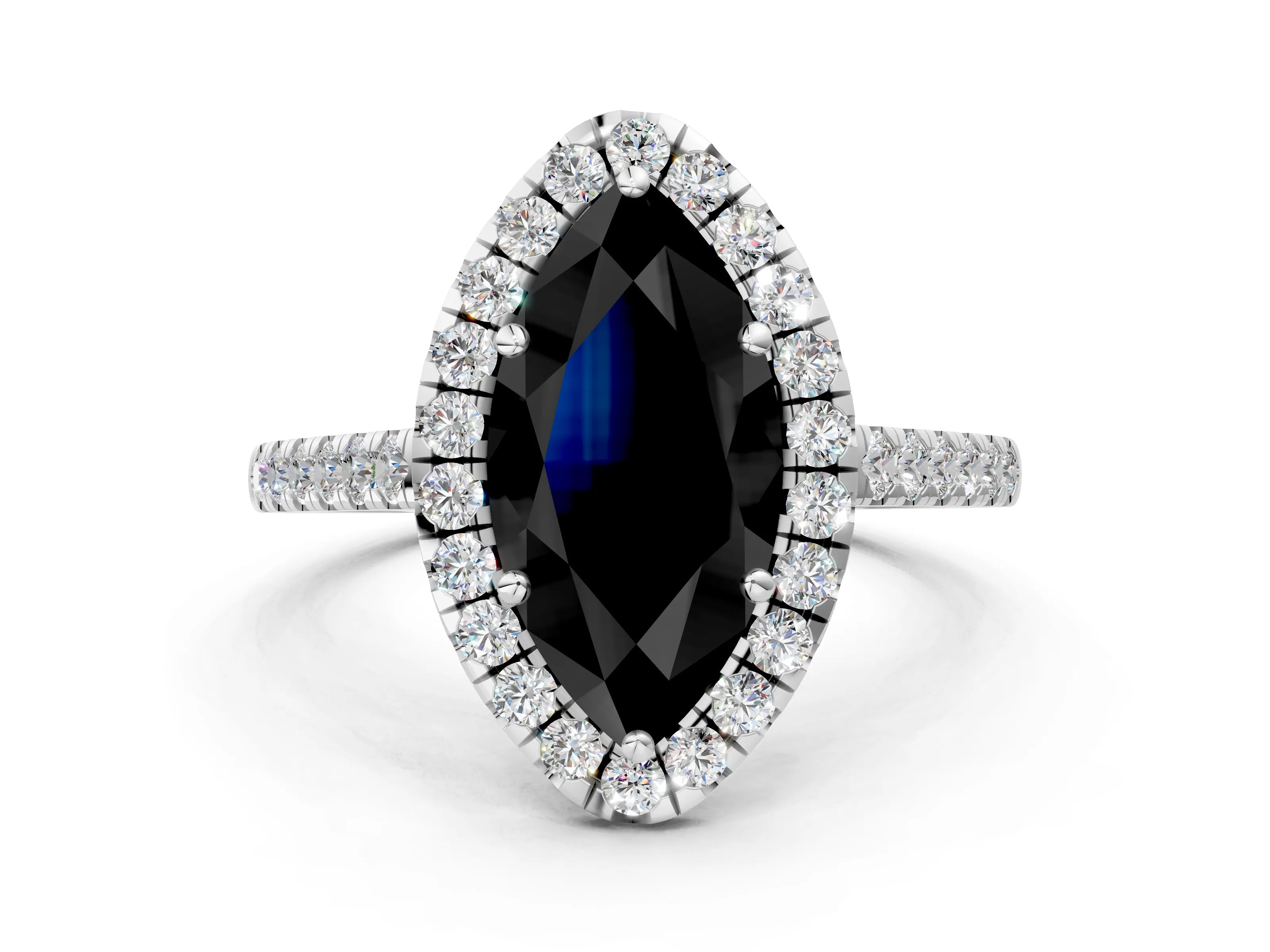 White gold Fancy Black Marquise Cut Halo Pave Diamond Engagement Ring with Four-Prong Setting_12