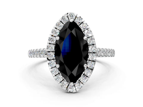 White gold Fancy Black Marquise Cut Halo Pave Diamond Engagement Ring with Four-Prong Setting_12