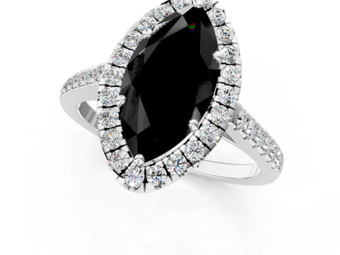 White gold Fancy Black Marquise Cut Halo Pave Diamond Engagement Ring with Four-Prong Setting_13