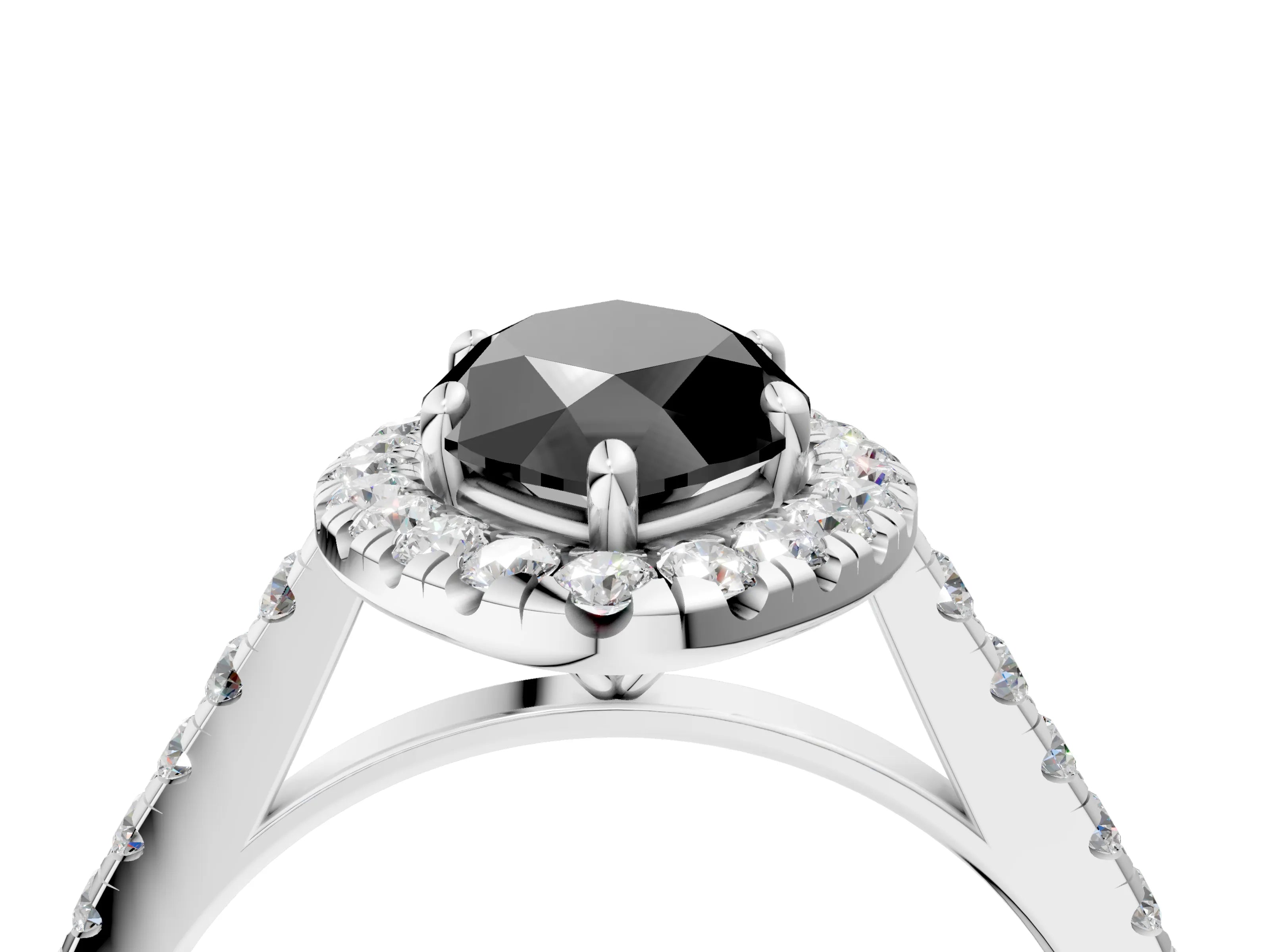 White gold Fancy Black Marquise Cut Halo Pave Diamond Engagement Ring with Four-Prong Setting_16