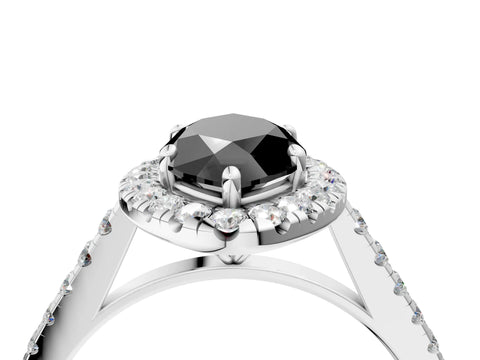 White gold Fancy Black Marquise Cut Halo Pave Diamond Engagement Ring with Four-Prong Setting_16