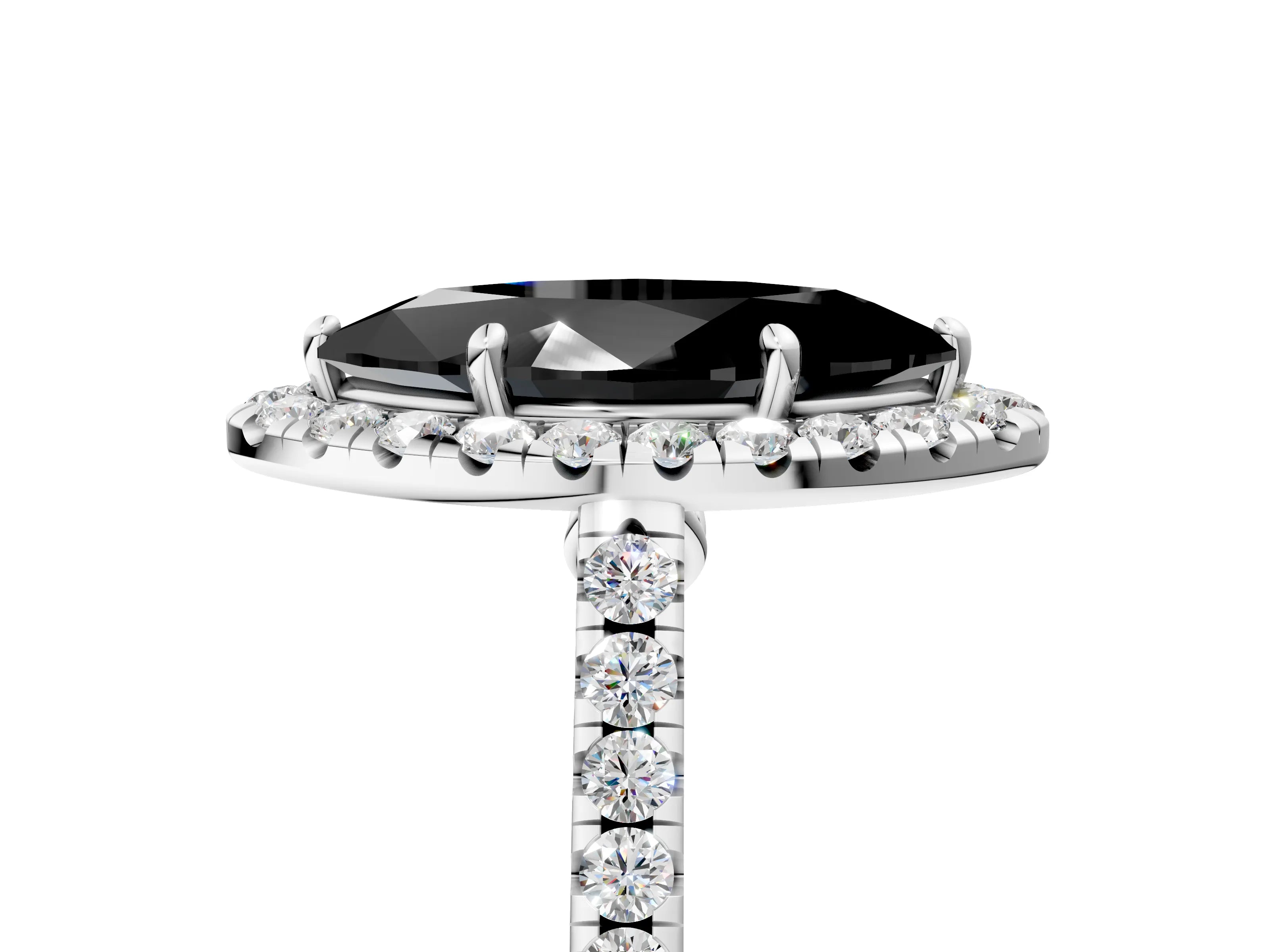 White gold Fancy Black Marquise Cut Halo Pave Diamond Engagement Ring with Four-Prong Setting_17