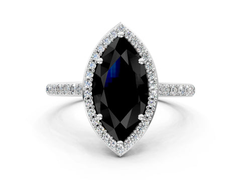 White gold Fancy Black Marquise Cut Halo Round Diamond Pavé Band with Four-Prong Setting_15