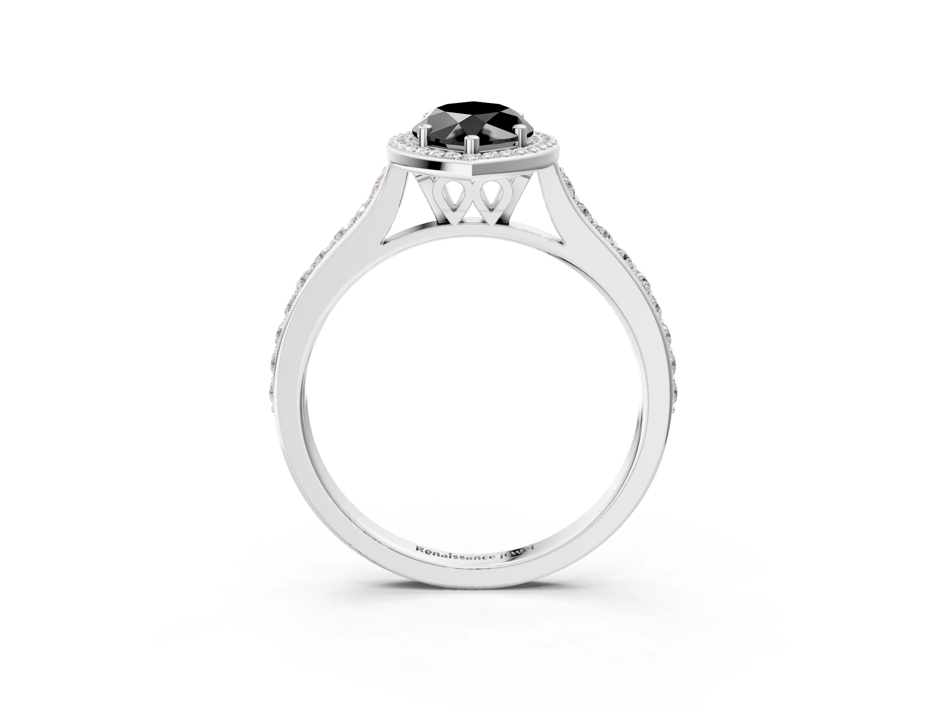 White gold Fancy Black Marquise Cut Halo Round Diamond Pavé Band with Four-Prong Setting_18