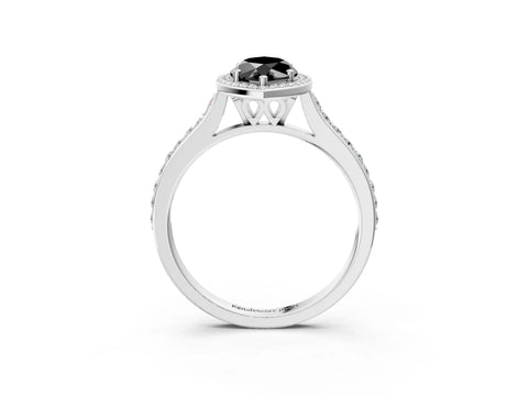 White gold Fancy Black Marquise Cut Halo Round Diamond Pavé Band with Four-Prong Setting_18