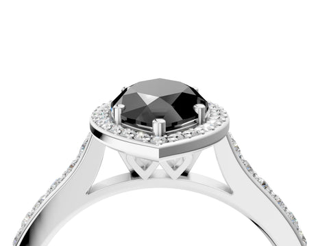 White gold Fancy Black Marquise Cut Halo Round Diamond Pavé Band with Four-Prong Setting_19