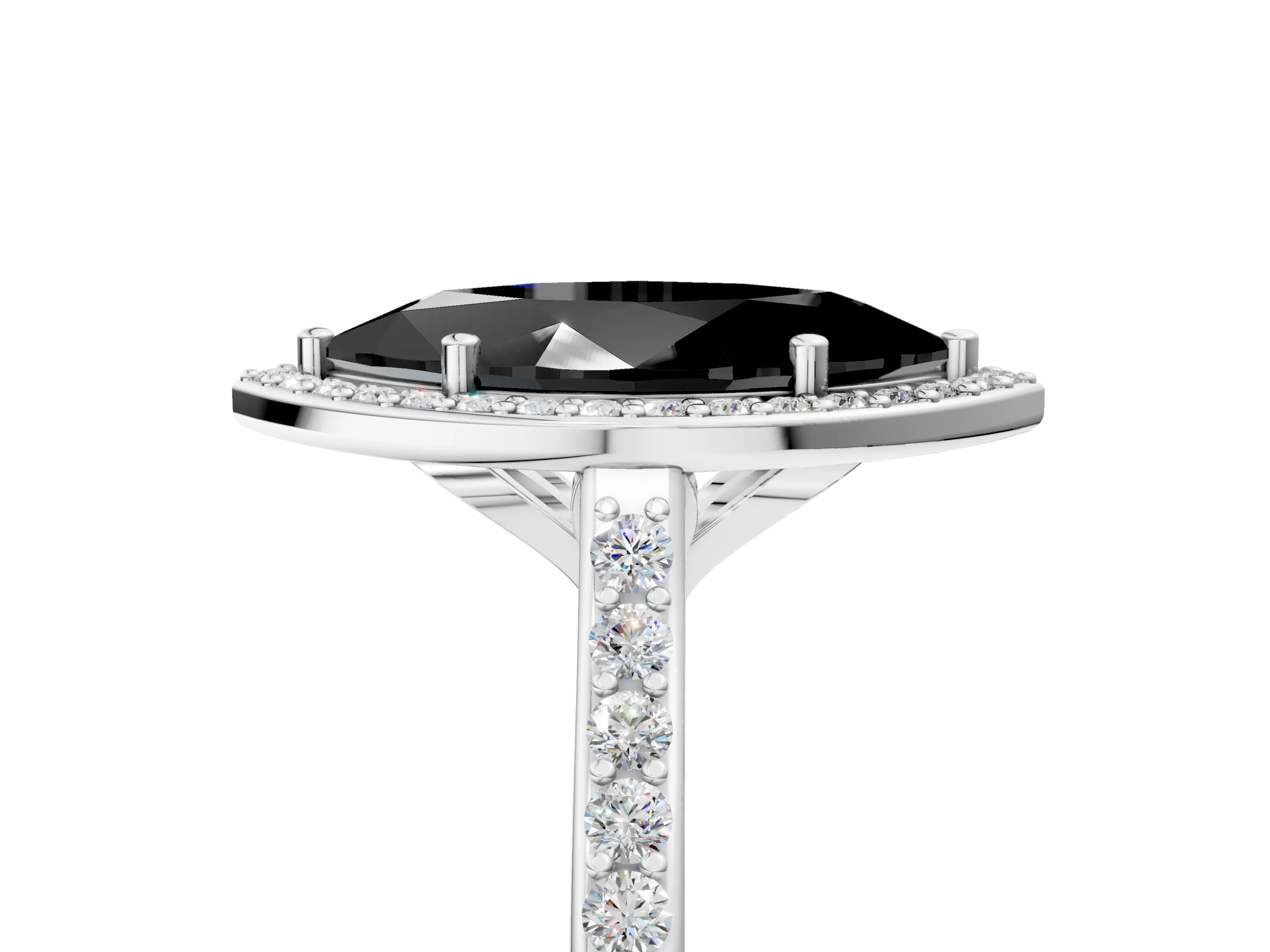 White gold Fancy Black Marquise Cut Halo Round Diamond Pavé Band with Four-Prong Setting_20