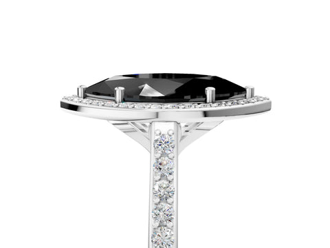 White gold Fancy Black Marquise Cut Halo Round Diamond Pavé Band with Four-Prong Setting_20