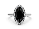 White gold Fancy Black Marquise Cut Halo Round Diamond Solitaire Engagement Ring with Pave Band and Four-Prong Setting_24