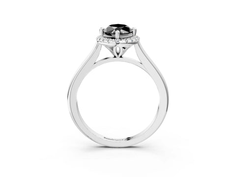 White gold Fancy Black Marquise Cut Halo Round Diamond Solitaire Engagement Ring with Pave Band and Four-Prong Setting_27