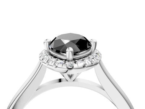 White gold Fancy Black Marquise Cut Halo Round Diamond Solitaire Engagement Ring with Pave Band and Four-Prong Setting_28