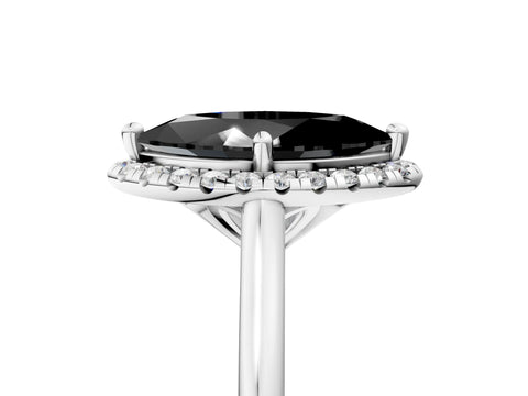 White gold Fancy Black Marquise Cut Halo Round Diamond Solitaire Engagement Ring with Pave Band and Four-Prong Setting_29