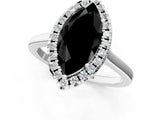 White gold Fancy Black Marquise Cut Halo Round Diamond Solitaire Ring with Pavé Band and Four-Prong Setting_1