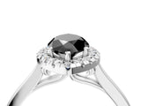 White gold Fancy Black Marquise Cut Halo Round Diamond Solitaire Ring with Pavé Band and Four-Prong Setting_4